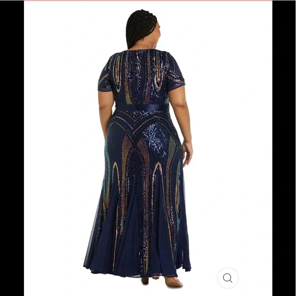 NWT,R&M Richards Short-Sleeve Sequined Rainbow Evening Gown,Ribbon Sash,… - Picture 2 of 3